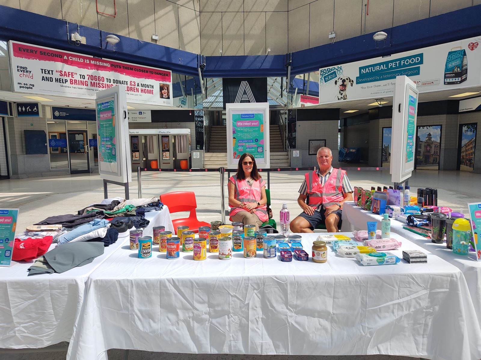 Volunteers at public donation point in Reading Station